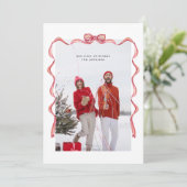 Elegante waterverf rode strik Kerst Foto Vakantie Feestdagenkaart (Staand voorkant)