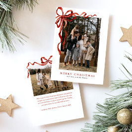 Elegante Waterverf Rode Strik Kerst Twee Foto's Feestdagenkaart