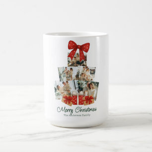 Elegante Waterverf Rode Strik Kerstboom Familie Koffiemok