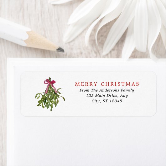 Elegante waterverf rode strik maretak Kerstmis Etiket (Insitu)
