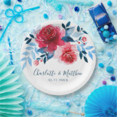 Elegante Waterverf Rood Blauw Bloemen Bruiloft Papieren Bordje (Feest)
