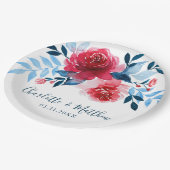Elegante Waterverf Rood Blauw Bloemen Bruiloft Papieren Bordje (Gekanteld)