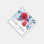 Elegante Waterverf Rood Blauw Bloemen Bruiloft Servet (Hoek)