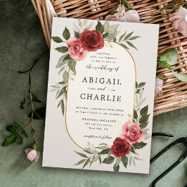 Elegante Waterverf Rood Bloemen Bruiloft Uitnodigi Kaart