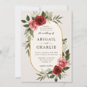 Elegante Waterverf Rood Bloemen Bruiloft Uitnodigi Kaart (Voorkant)