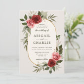 Elegante Waterverf Rood Bloemen Bruiloft Uitnodigi Kaart (Staand voorkant)