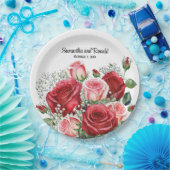 Elegante Waterverf Rood en Roze Rozen Bruiloft Papieren Bordje (Feest)