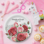 Elegante Waterverf Rood en Roze Rozen Bruiloft Papieren Bordje (Feest)