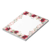 Elegante Waterverf Rood Roze Bloemen gepersonalise Notitieblok (Linkerzijde)
