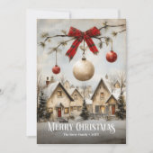 Elegante waterverf rood-witte kerstscène kaart (Voorkant)