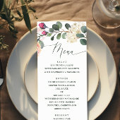 Elegante Waterverf Roos en groen. bloemenbruiloft Menu