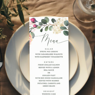Elegante Waterverf Roos en groen. bloemenbruiloft Menu