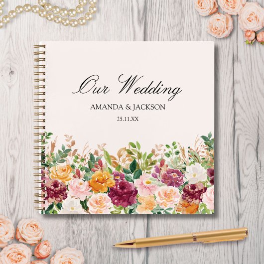 Elegante Waterverf Roos Flower Wedding Guestbook Notitieboek