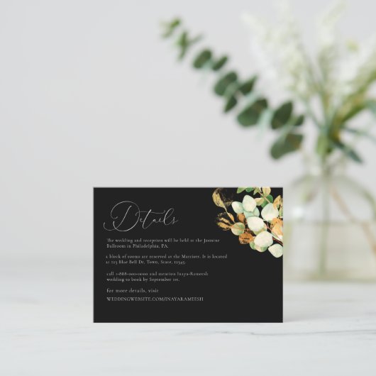 Elegante Waterverf Roos Gold Greenery Informatiekaartje (Staand voorkant)