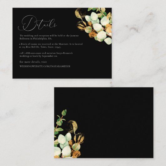 Elegante Waterverf Roos Gold Greenery Informatiekaartje (Voorkant / Achterkant)