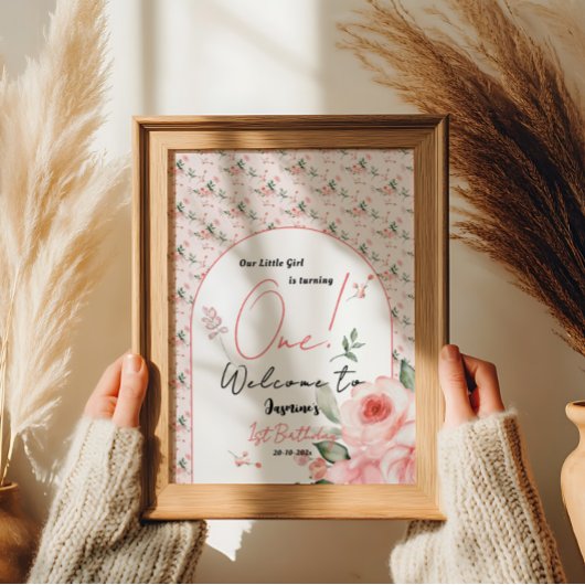 Elegante Waterverf Roos Meisje 1e Verjaardag Welko Poster