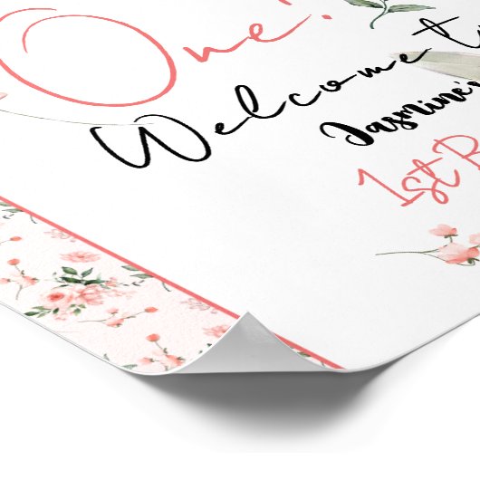 Elegante Waterverf Roos Meisje 1e Verjaardag Welko Poster (Hoek)