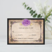 Elegante Waterverf Roos rustieke gouden Paarse bru RSVP Kaartje (Staand voorkant)