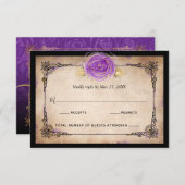Elegante Waterverf Roos rustieke gouden Paarse bru RSVP Kaartje (Voorkant / Achterkant)