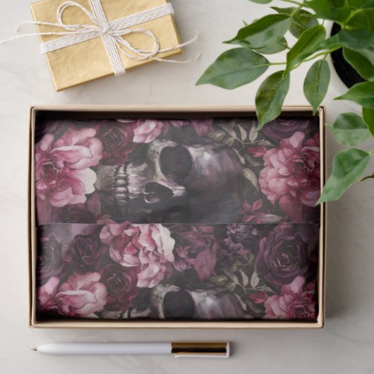 Elegante Waterverf Roos Schedel Halloween Tissuepapier (Geschenk)