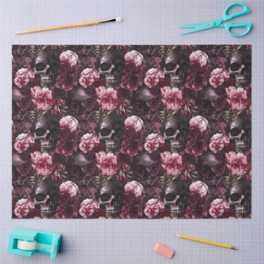 Elegante Waterverf Roos Schedel Halloween Tissuepapier (Craft)