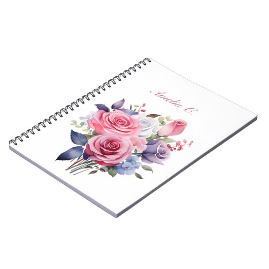 Elegante Waterverf Rose Boeket Wit Notitieboek (Linkerzijde)