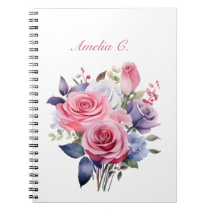 Elegante Waterverf Rose Boeket Wit Notitieboek