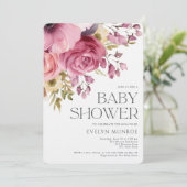 Elegante Waterverf Roze Baby Shower  Kaart (Staand voorkant)