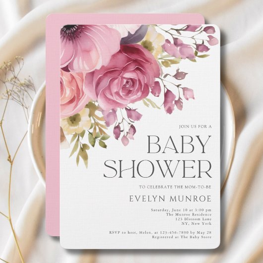 Elegante Waterverf Roze Baby Shower  Kaart