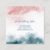 Elegante Waterverf Roze Blauw Gouden Alcoholinkt Vierkante Visitekaartje (Achterkant)