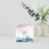 Elegante Waterverf Roze Blauw Gouden Alcoholinkt Vierkante Visitekaartje (Staand voorkant)