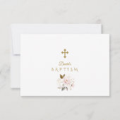 Elegante Waterverf Roze Bloem Gouden Doop Bedankkaart (Achterkant)