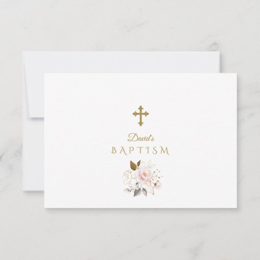 Elegante Waterverf Roze Bloem Gouden Doop Bedankkaart (Achterkant)