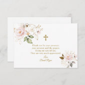 Elegante Waterverf Roze Bloem Gouden Doop Bedankkaart (Voorkant / Achterkant)