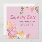 Elegante Waterverf Roze Bloem Save The Date (Voorkant / Achterkant)