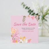 Elegante Waterverf Roze Bloem Save The Date (Staand voorkant)
