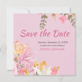 Elegante Waterverf Roze Bloem Save The Date