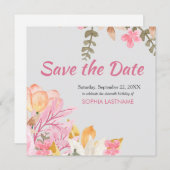 Elegante Waterverf Roze Bloem Save The Date (Voorkant / Achterkant)