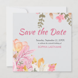Elegante Waterverf Roze Bloem Save The Date