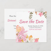 Elegante Waterverf Roze Bloem Save The Date (Voorkant / Achterkant)
