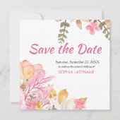 Elegante Waterverf Roze Bloem Save The Date (Voorkant)