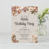 Elegante Waterverf Roze Bloemen 90ste Verjaardag Kaart (Staand voorkant)