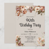 Elegante Waterverf Roze Bloemen 90ste Verjaardag Kaart (Voorkant / Achterkant)
