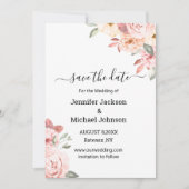 Elegante waterverf Roze Bloemen Bewaar de datumkaa Notitiekaartje (Voorkant)