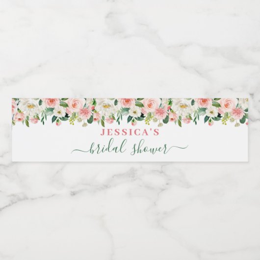 Elegante Waterverf Roze Bloemen Bloemstuk Waterfles Etiket (Enkel label)