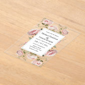 Elegante waterverf Roze Bloemen Bloom Wedding Acryl Uitnodigingen (Laagn)
