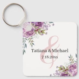 Elegante waterverf roze bloemen bruiloft gunst sleutelhanger