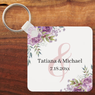 Elegante waterverf roze bloemen bruiloft gunst sleutelhanger