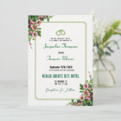 Elegante waterverf roze bloemen bruiloft uitnodigi kaart (Staand voorkant)