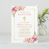 Elegante Waterverf Roze Bloemen Doop Kaart (Staand voorkant)